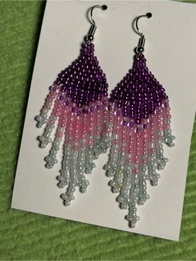 Pink Beaded Teardrop Earring set
